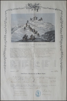 CERTIFICAT d'ASCENSION au MONT-BLANC.	ASCENSION DE LA CALOTTE DU MONT-BLANC.	